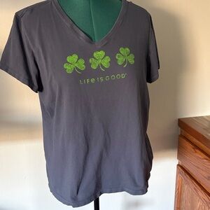 Life is Good Blue T-Shirt with Green Shamrocks - St. Patrick’s Day ☘️